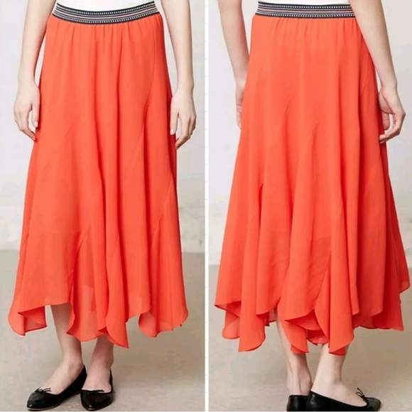 NWOT Anthropologie Vanessa Virginia Orange Colima Midi Skirt - Size L - Picture 4 of 6